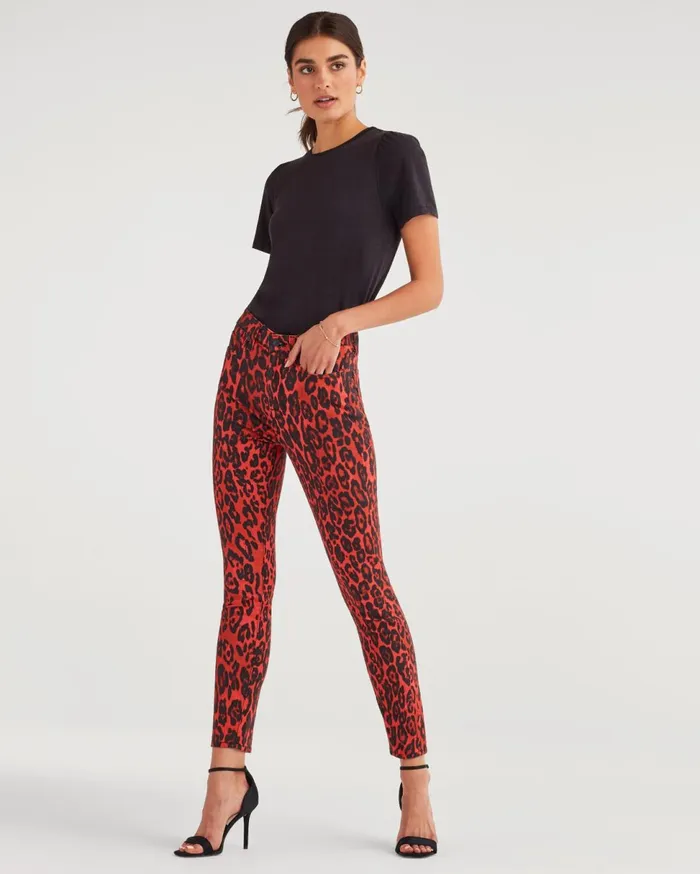Women 7 For All Mankind High Waist High Waist Ankle Skinny In Red Cheetah