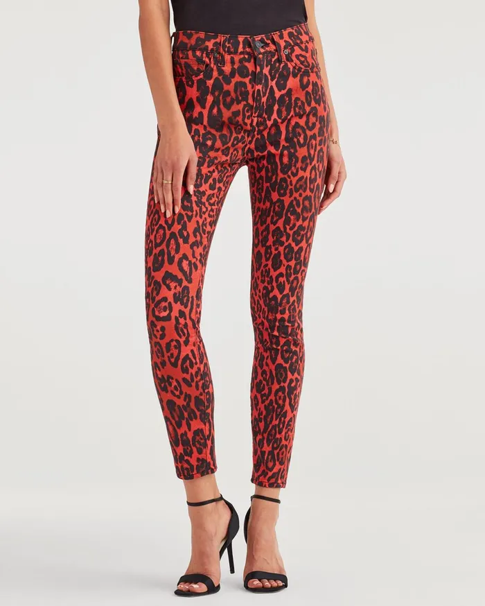 Women 7 For All Mankind High Waist High Waist Ankle Skinny In Red Cheetah