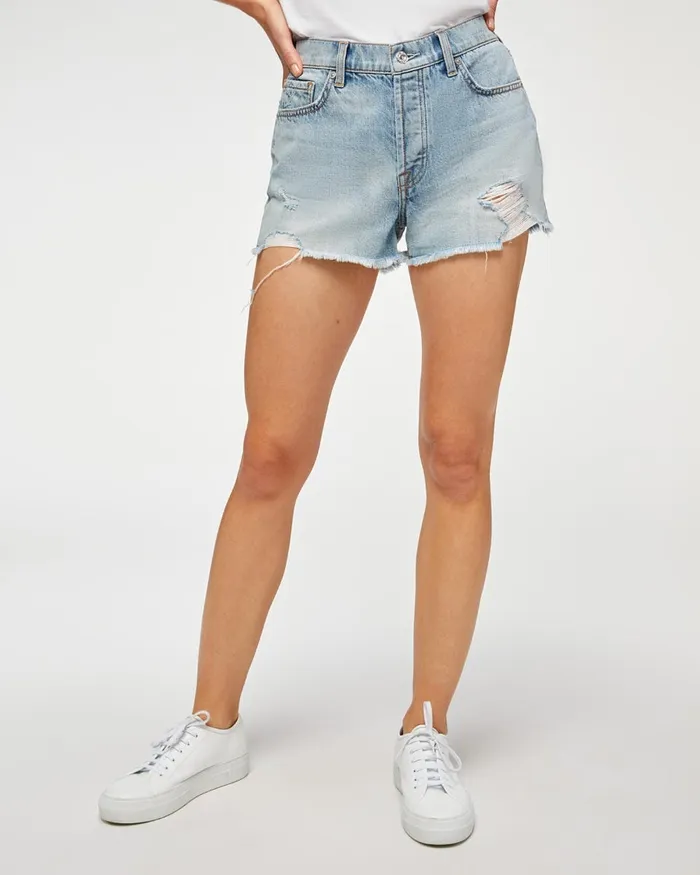 Women 7 For All Mankind High Waist Monroe CutOff Short In Cosmic Blue Rigid