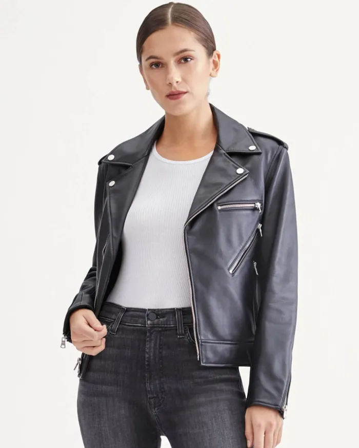 Women 7 For All Mankind Jackets 038 Coats 7 Zipper Moto Jacket