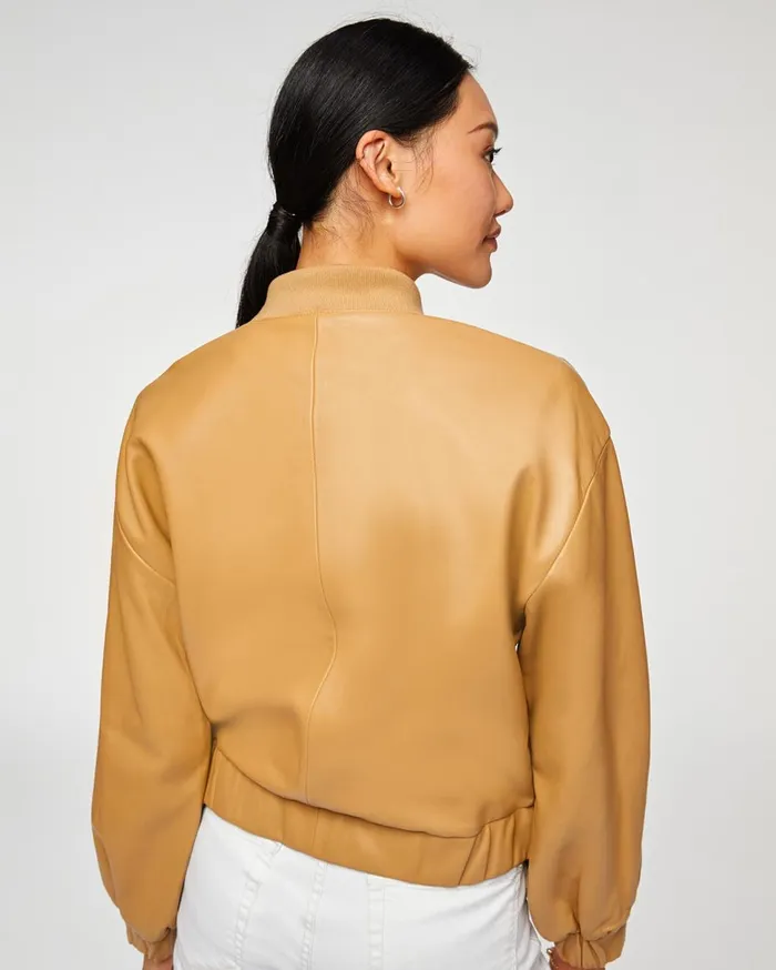 Women 7 For All Mankind Jackets 038 Coats Leather Bomber Jacket In Beige