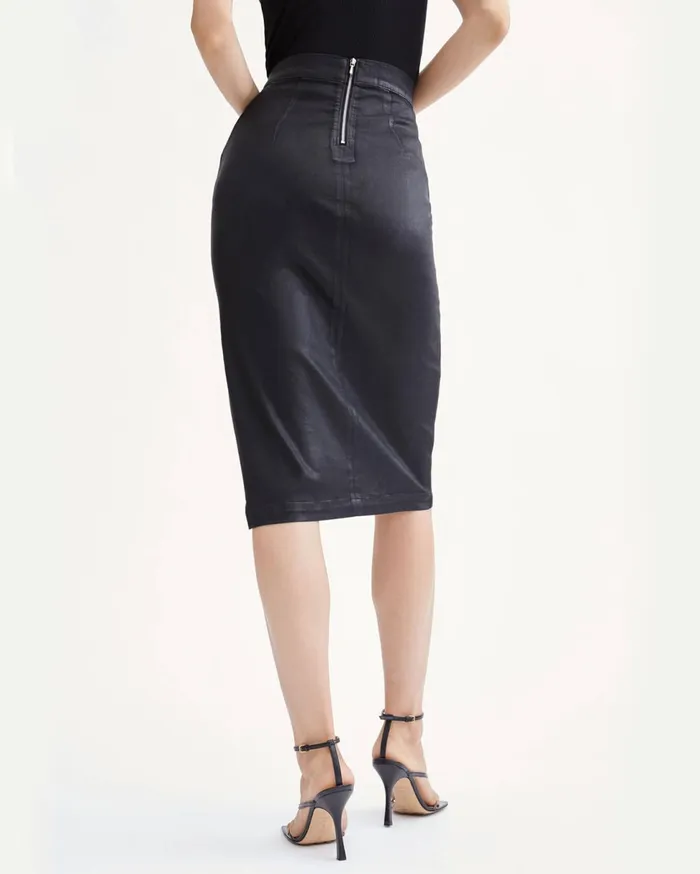 Women 7 For All Mankind Shorts 038 Skirts Bair Pencil Skirt With Side Slit In Coated Black