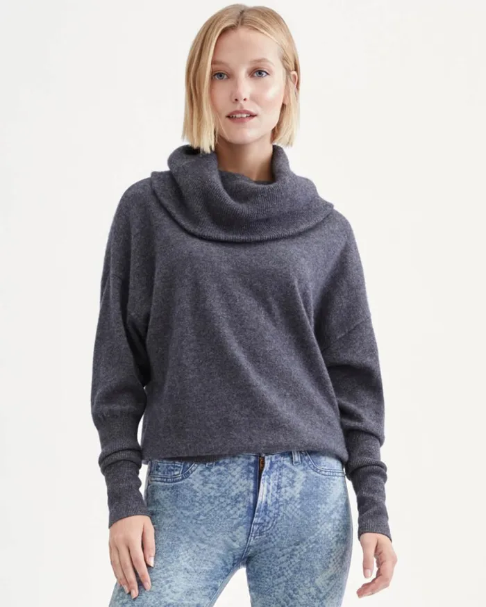 Women 7 For All Mankind Sweaters Cashmere Funnel Neck Sweater In Heather Charcoal