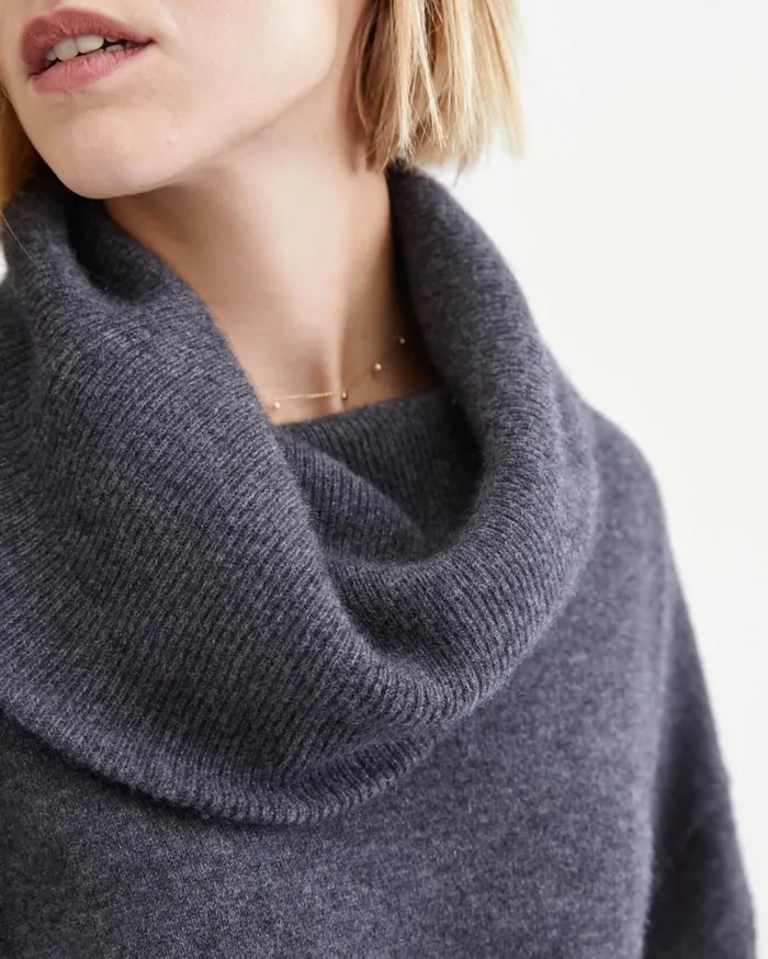 Women 7 For All Mankind Sweaters Cashmere Funnel Neck Sweater In Heather Charcoal