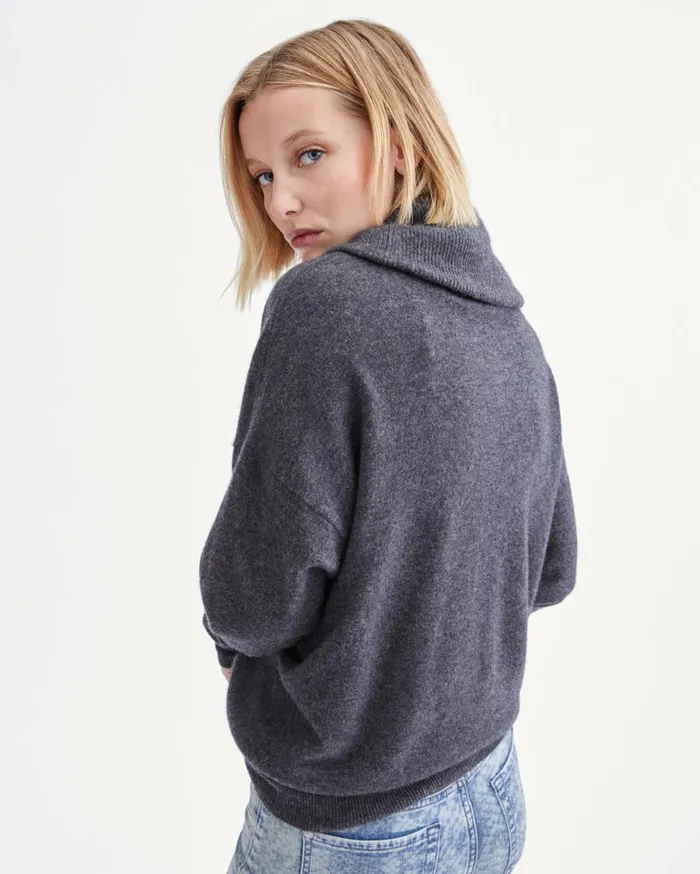 Women 7 For All Mankind Sweaters Cashmere Funnel Neck Sweater In Heather Charcoal