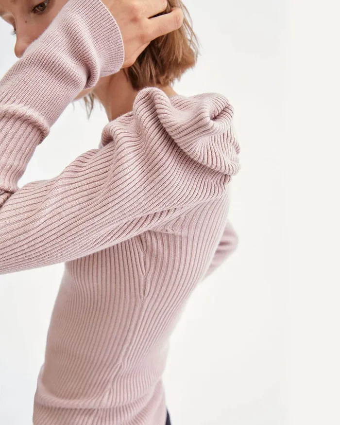 Women 7 For All Mankind Sweaters Long Sleeve Puff Shoulder Crewneck In Smokey Rose