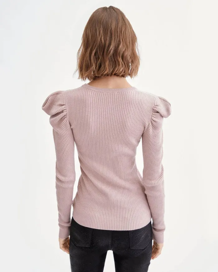 Women 7 For All Mankind Sweaters Long Sleeve Puff Shoulder Crewneck In Smokey Rose