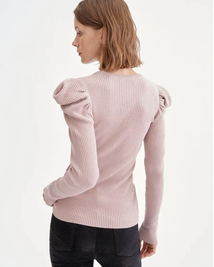 Women 7 For All Mankind Sweaters Long Sleeve Puff Shoulder Crewneck In Smokey Rose