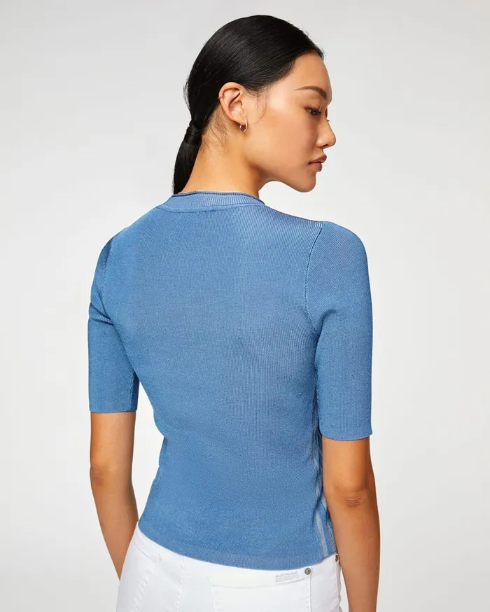 Women 7 For All Mankind Tops Rib Knit Elbow Sleeve Pullover In Ash Blue