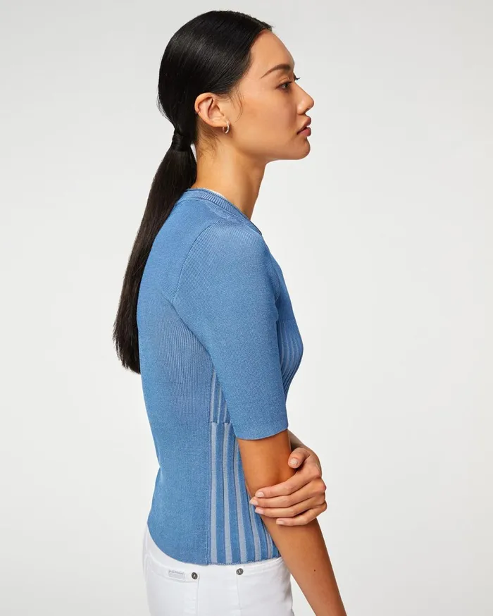 Women 7 For All Mankind Tops Rib Knit Elbow Sleeve Pullover In Ash Blue