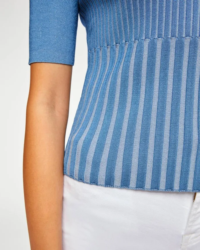 Women 7 For All Mankind Tops Rib Knit Elbow Sleeve Pullover In Ash Blue