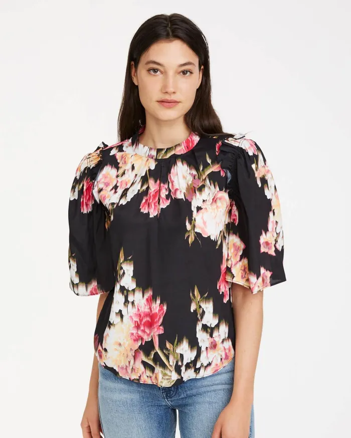 Women 7 For All Mankind Tops Short Flare Sleeve Keyhole Top In Ikat Floral