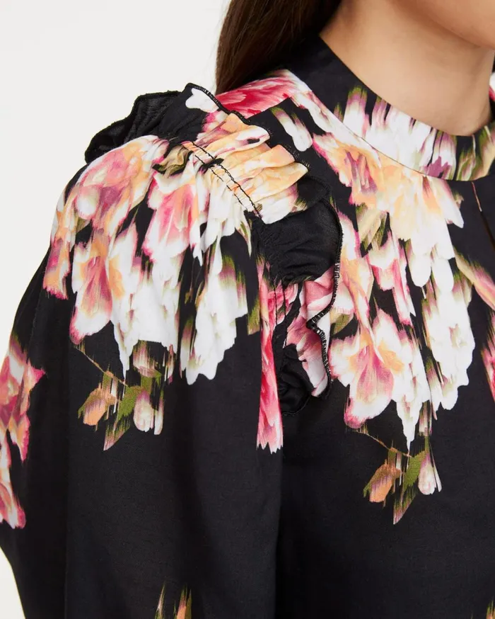 Women 7 For All Mankind Tops Short Flare Sleeve Keyhole Top In Ikat Floral