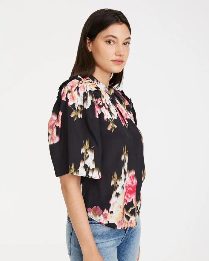 Women 7 For All Mankind Tops Short Flare Sleeve Keyhole Top In Ikat Floral