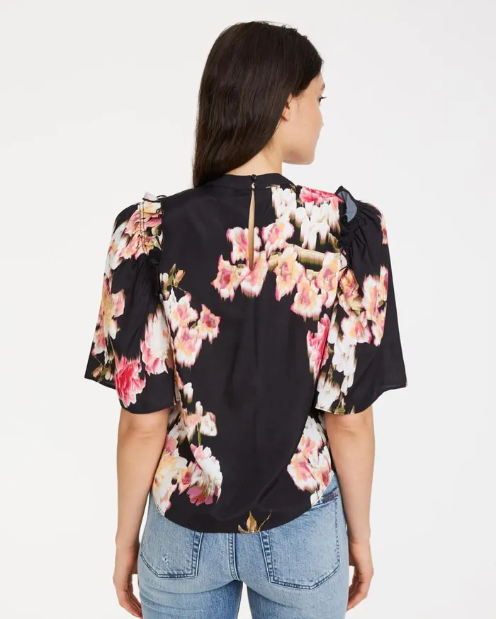 Women 7 For All Mankind Tops Short Flare Sleeve Keyhole Top In Ikat Floral