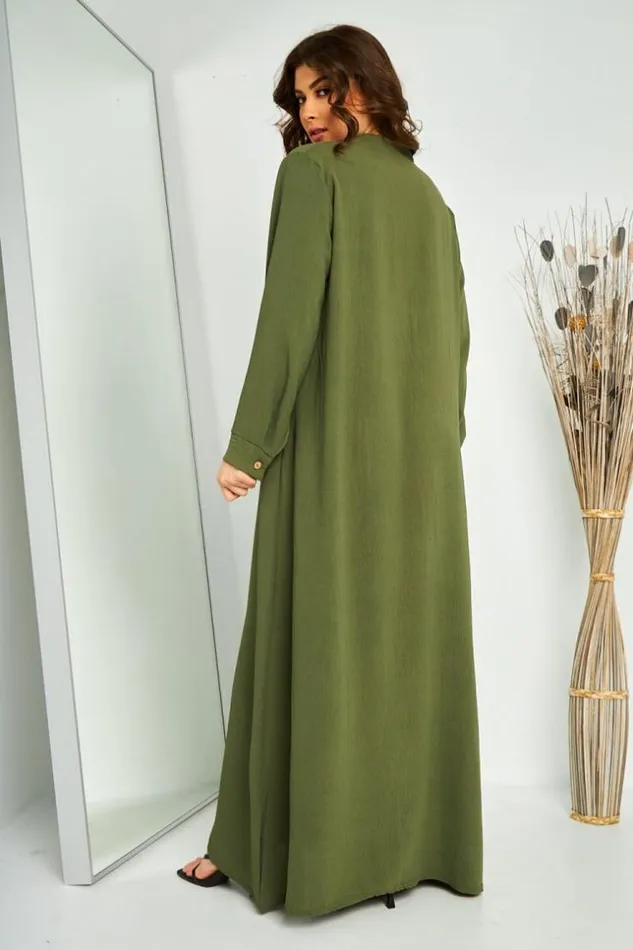Women Abaya Kaki Dcollet V Broderie Dore Green Brentiny Paris Collection Ramadan Women Abaya Kaki Dcollet V Broderie Dore Green Brentiny Paris Collection Ramadan