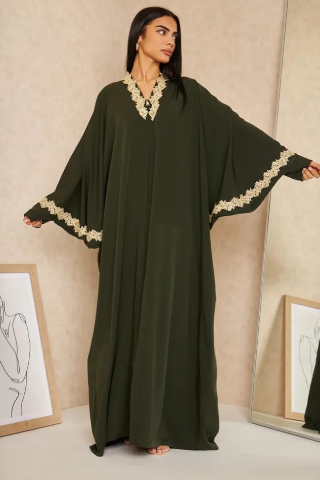 Women Abaya Kaki Manches ChauveSouris Zippe Broderie Dore Khaki Brentiny Paris Collection Ramadan Women Abaya Kaki Manches ChauveSouris Zippe Broderie Dore Khaki Brentiny Paris Collection Ramadan