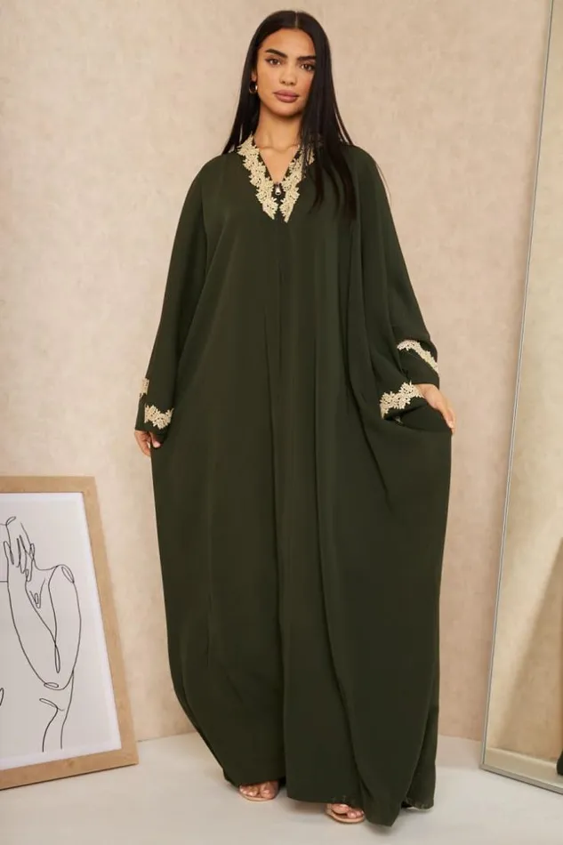 Women Abaya Kaki Manches ChauveSouris Zippe Broderie Dore Khaki Brentiny Paris Collection Ramadan Women Abaya Kaki Manches ChauveSouris Zippe Broderie Dore Khaki Brentiny Paris Collection Ramadan