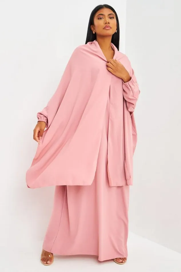 Women Abaya Rose Ample Avec Voile Intgr Brentiny Paris Collection Ramadan