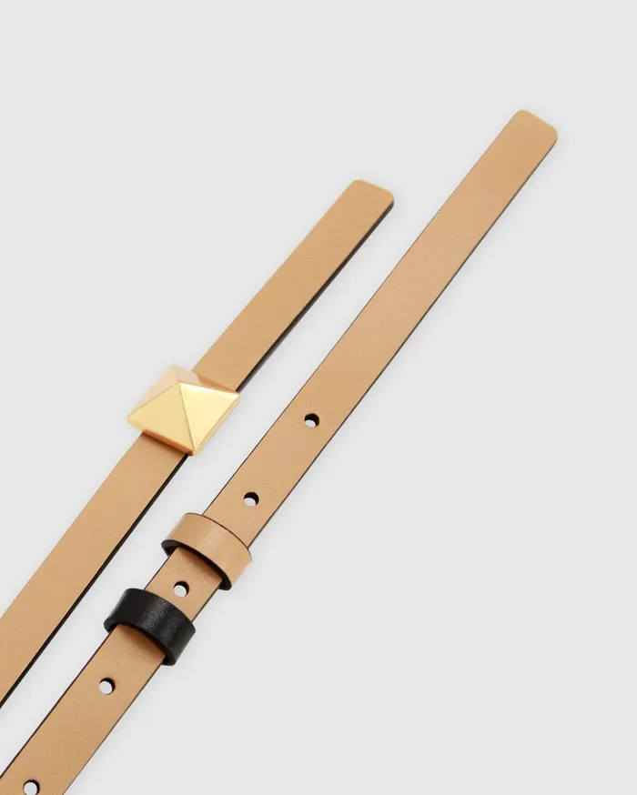 Women Accessories Belle and Bloom Cleopatra Pyramid Stud Leather Belt 8211 TanBlack