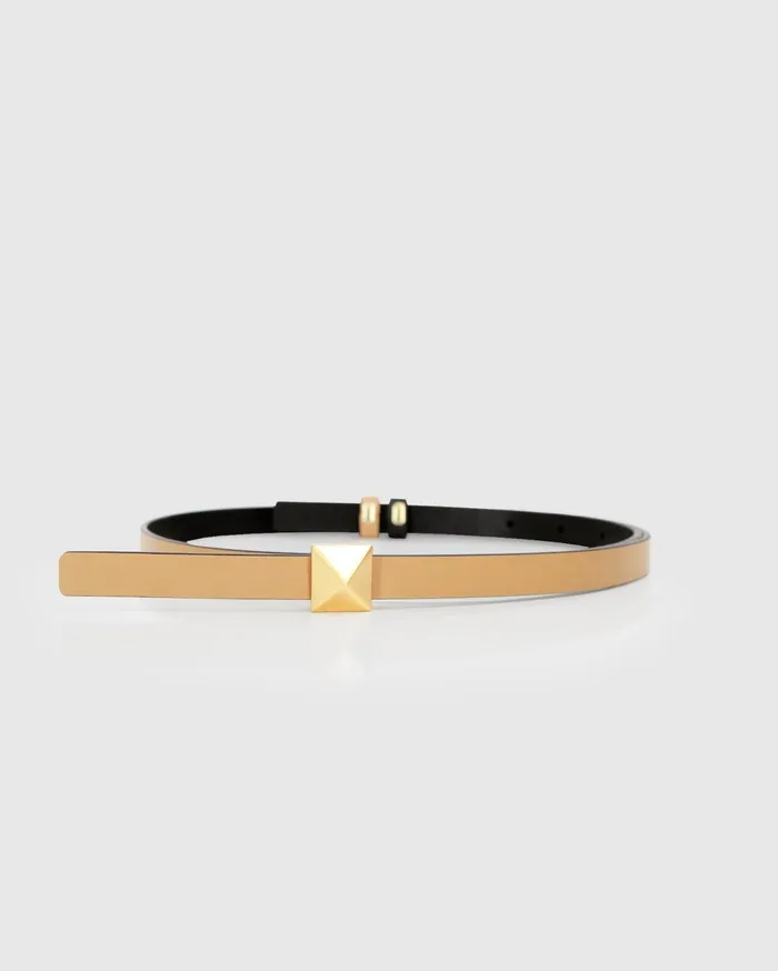 Women Accessories Belle and Bloom Cleopatra Pyramid Stud Leather Belt 8211 TanBlack