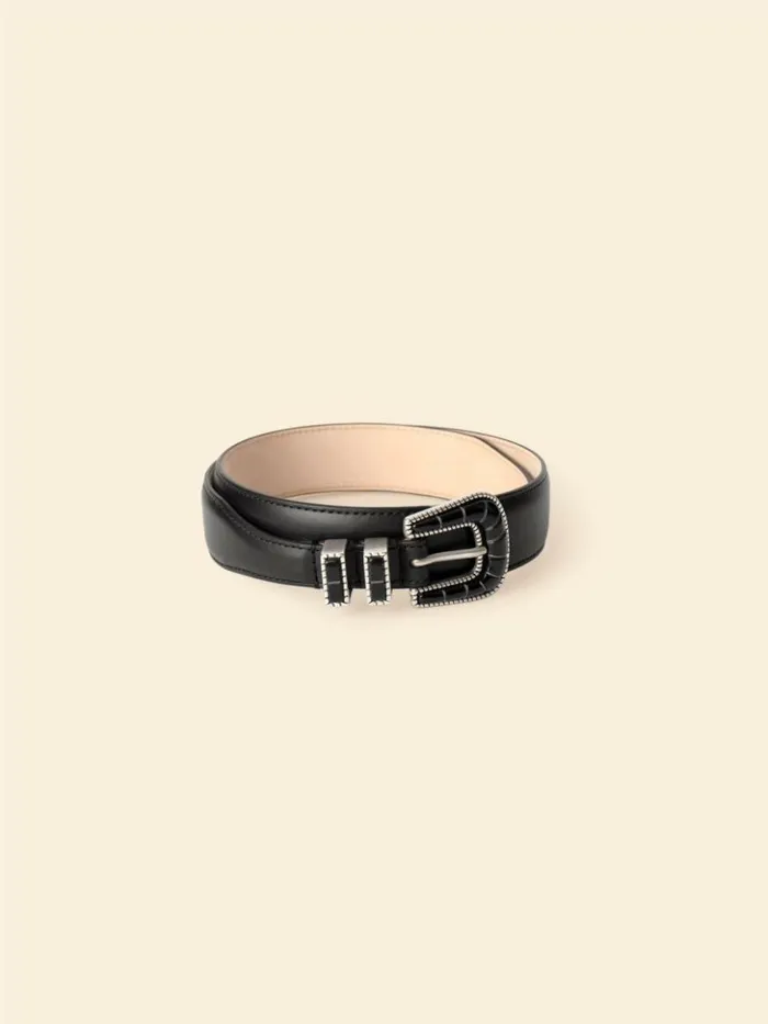 Women Accessories Xirena Silver Ostrich Black Calfskin Dalmatian Belt