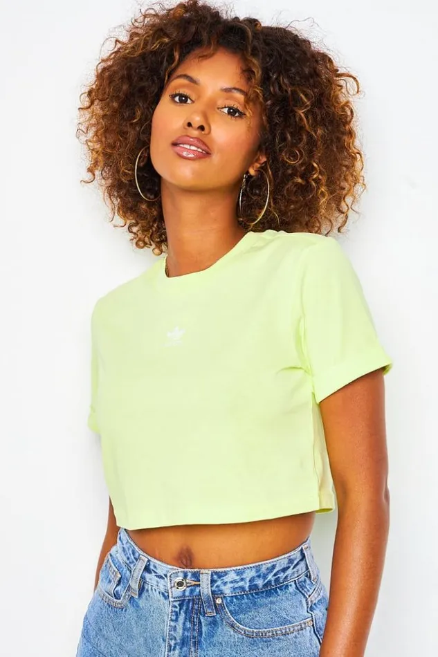 Women Adicolor Essentials Crop Top In Yellow Adidas Yellow Brentiny Paris TShirts