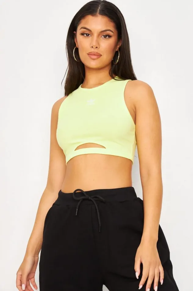 Women Adicolor Essentials Rib Ribbed Tank Top In Yellow Adidas Yellow Brentiny Paris Top And Tank Tops