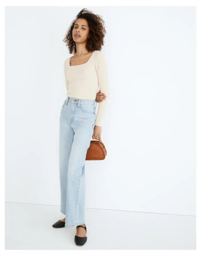 Women Alderney Square Neck Sweater Heather Oatmeal Madewell Sweaters