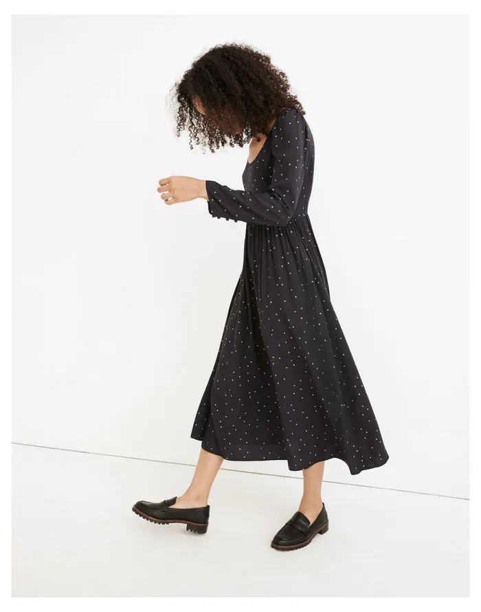 Women Alicia Long Sleeve Scoopneck Midi Dress In Night Stars Night Vision Madewell Dresses