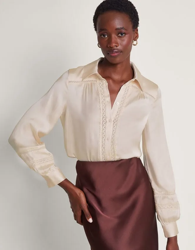 Women Alma Satin Lace Blouse Ivory Monsoon Tops and Blouses