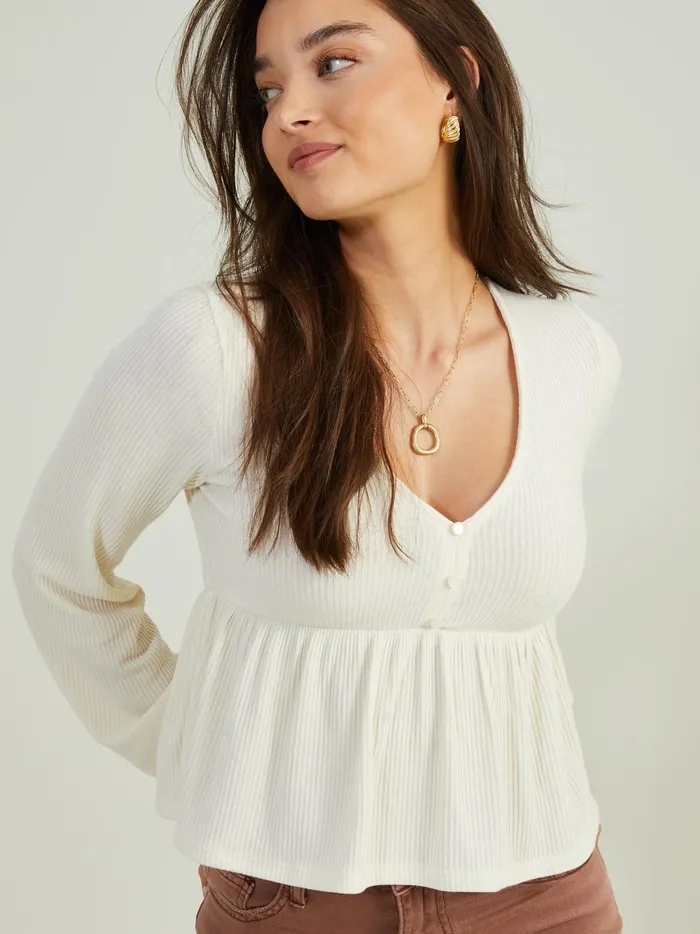 Women Altar039d State Blouses Beatrice Ribbed Babydoll Top Birch