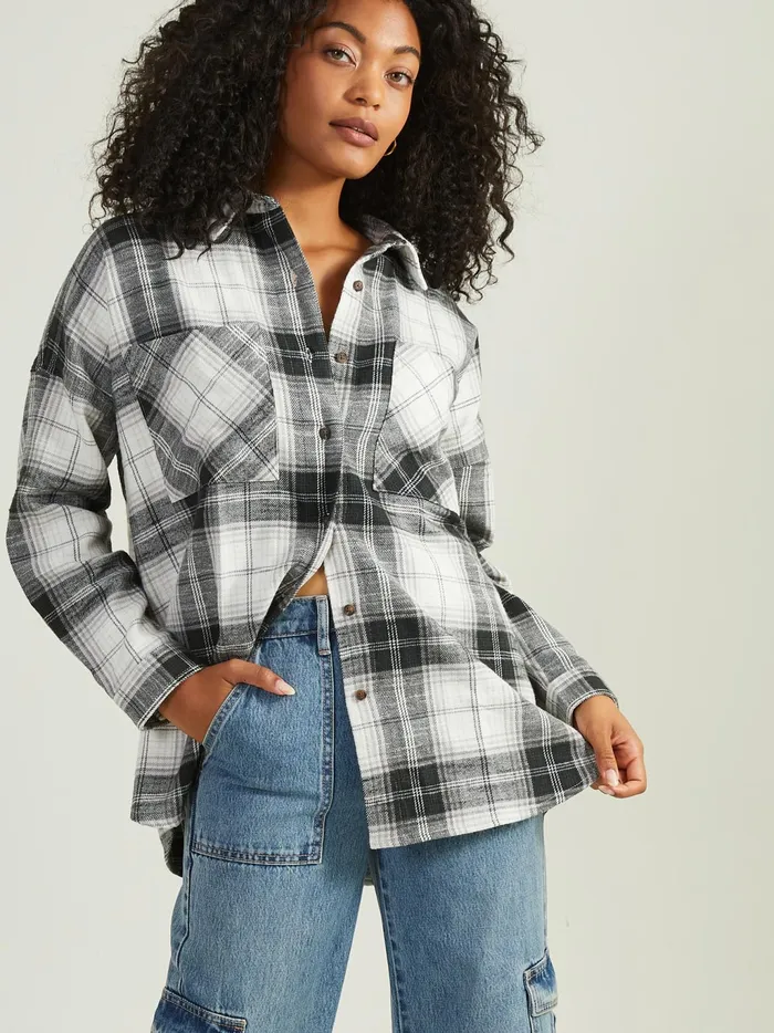Women Altar039d State Blouses Haisley Plaid Flannel Blackcream