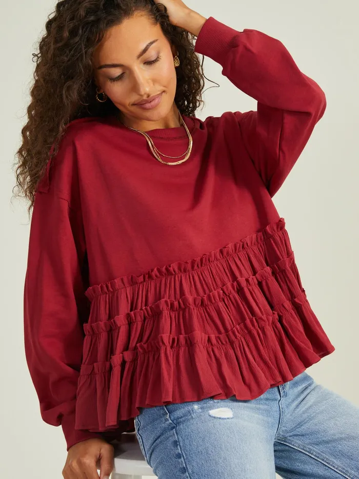 Women Altar039d State Blouses Harow Peplum Top Wine