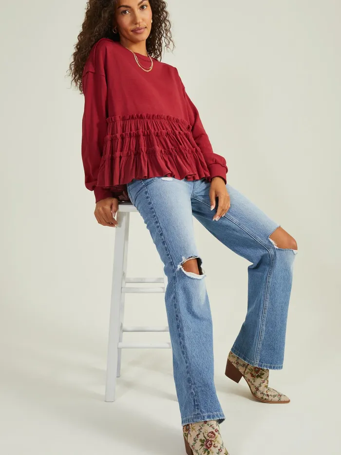 Women Altar039d State Blouses Harow Peplum Top Wine