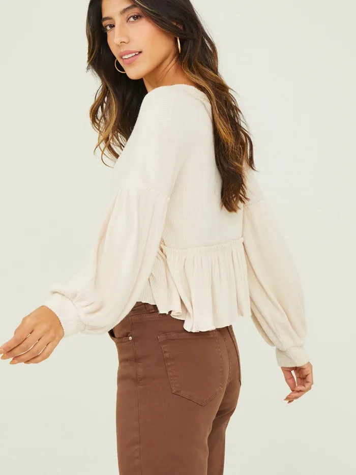 Women Altar039d State Blouses Mabel Ribbed Babydoll Top Seashell