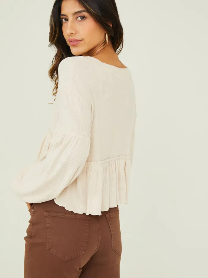 Women Altar039d State Blouses Mabel Ribbed Babydoll Top Seashell