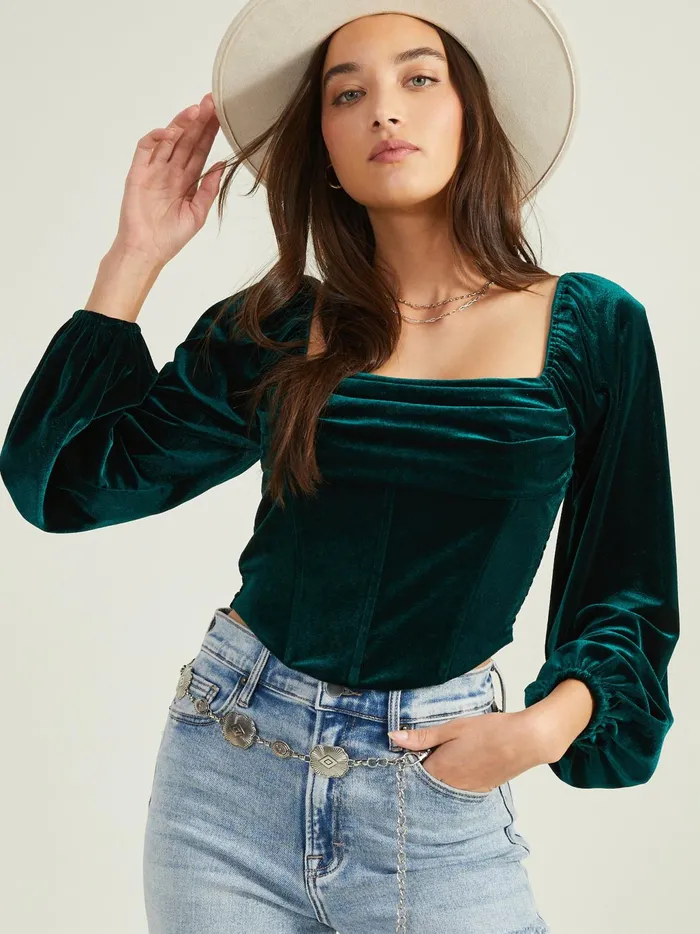 Women Altar039d State Blouses Pierce Velvet Corset Top Hunter