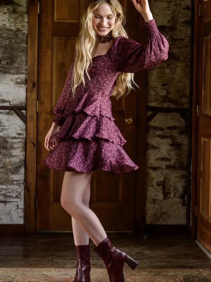 Women Altar039d State Casual Fawn Floral Dress Burgundy