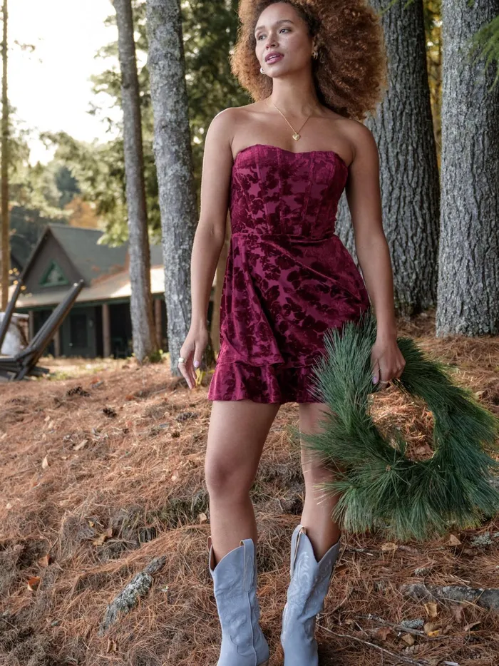 Women Altar039d State Casual Mabel Corset Velvet Dress Burgundy