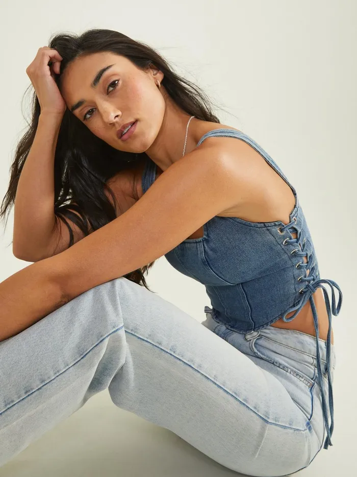 Women Altar039d State Corsets Sage Denim Corset Top Denim