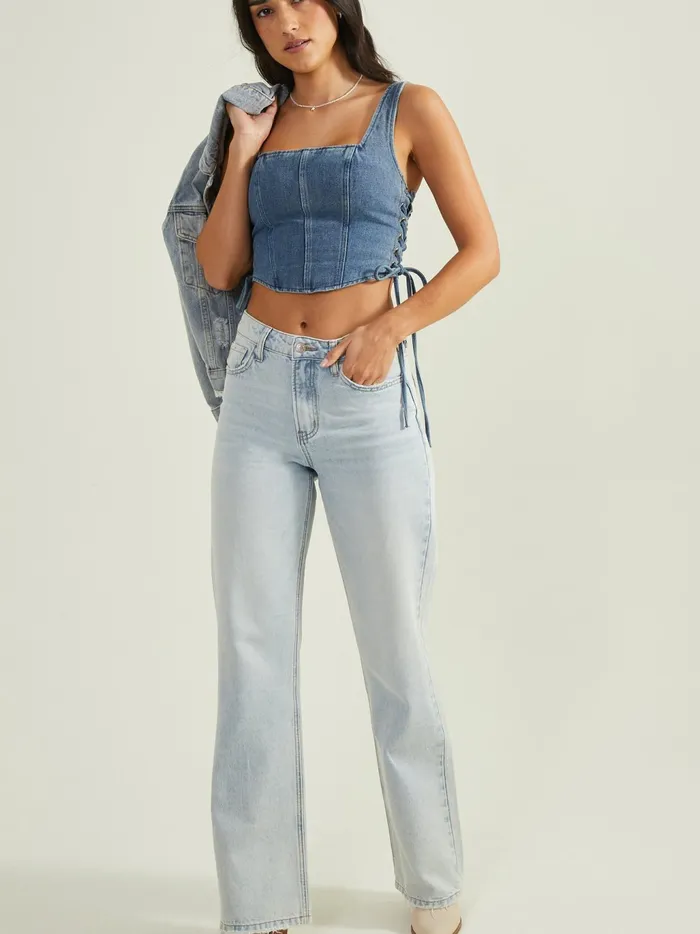 Women Altar039d State Corsets Sage Denim Corset Top Denim