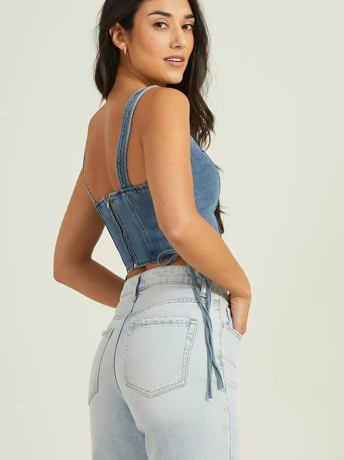 Women Altar039d State Corsets Sage Denim Corset Top Denim