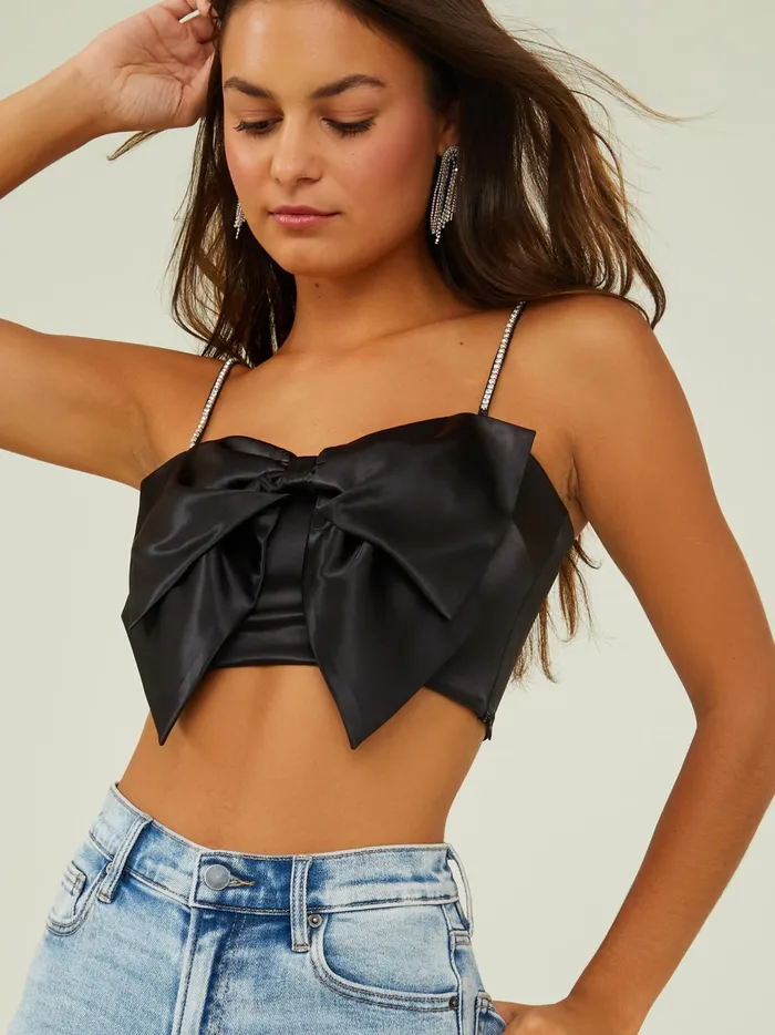Women Altar039d State Crops Millie Rhinestone Bow Top Black