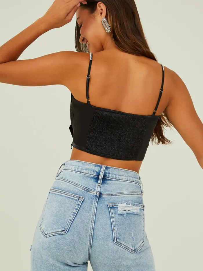 Women Altar039d State Crops Millie Rhinestone Bow Top Black