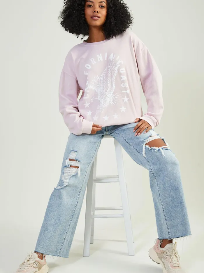 Women Altar039d State Graphics California Coast Oversized Sweatshirt Lilac