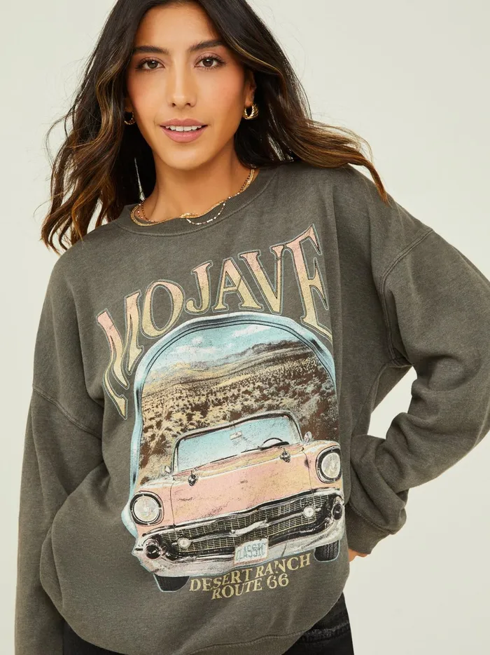 Women Altar039d State Graphics Mojave Car Oversized Sweatshirt Charcoal