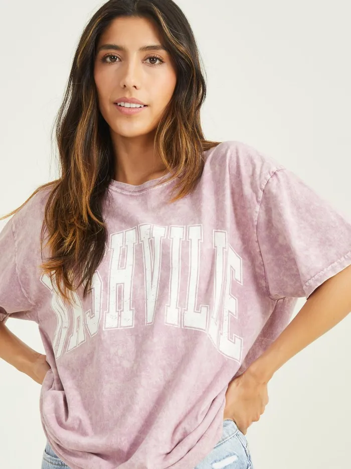 Women Altar039d State Graphics Nashville Acid Wash Graphic Tee Elderberry