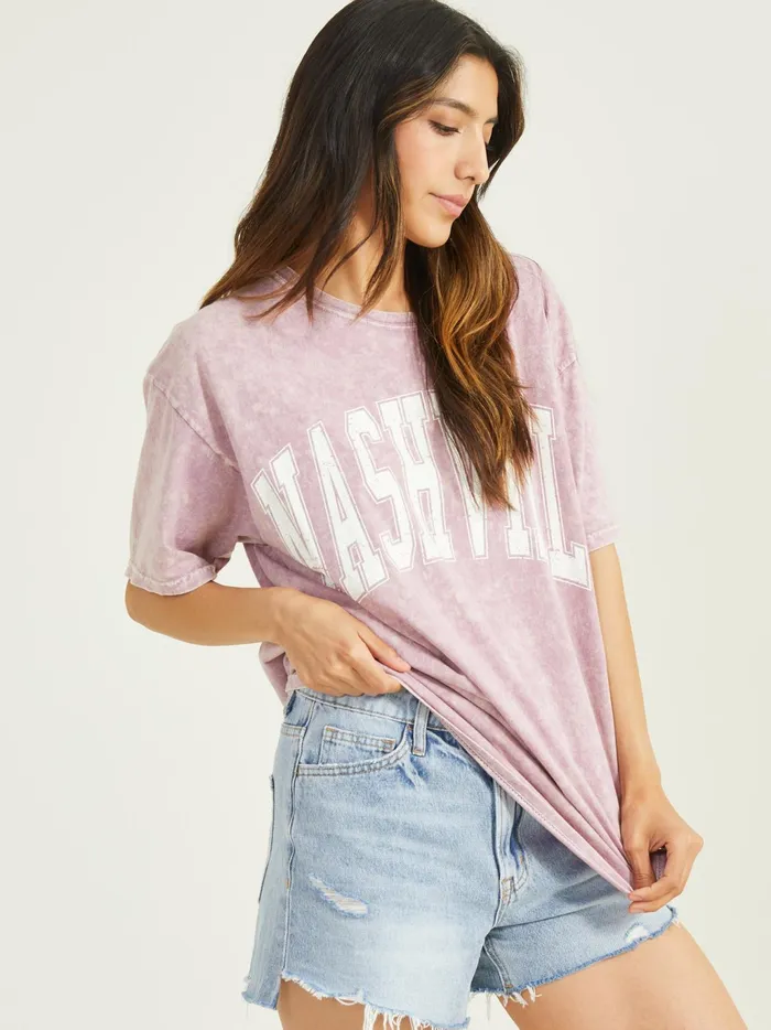 Women Altar039d State Graphics Nashville Acid Wash Graphic Tee Elderberry