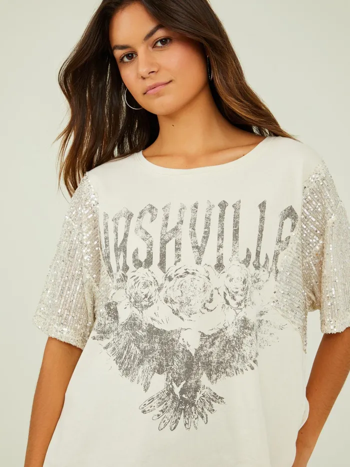 Women Altar039d State Graphics Nashville Sequin Oversized Tee Arcticwolf